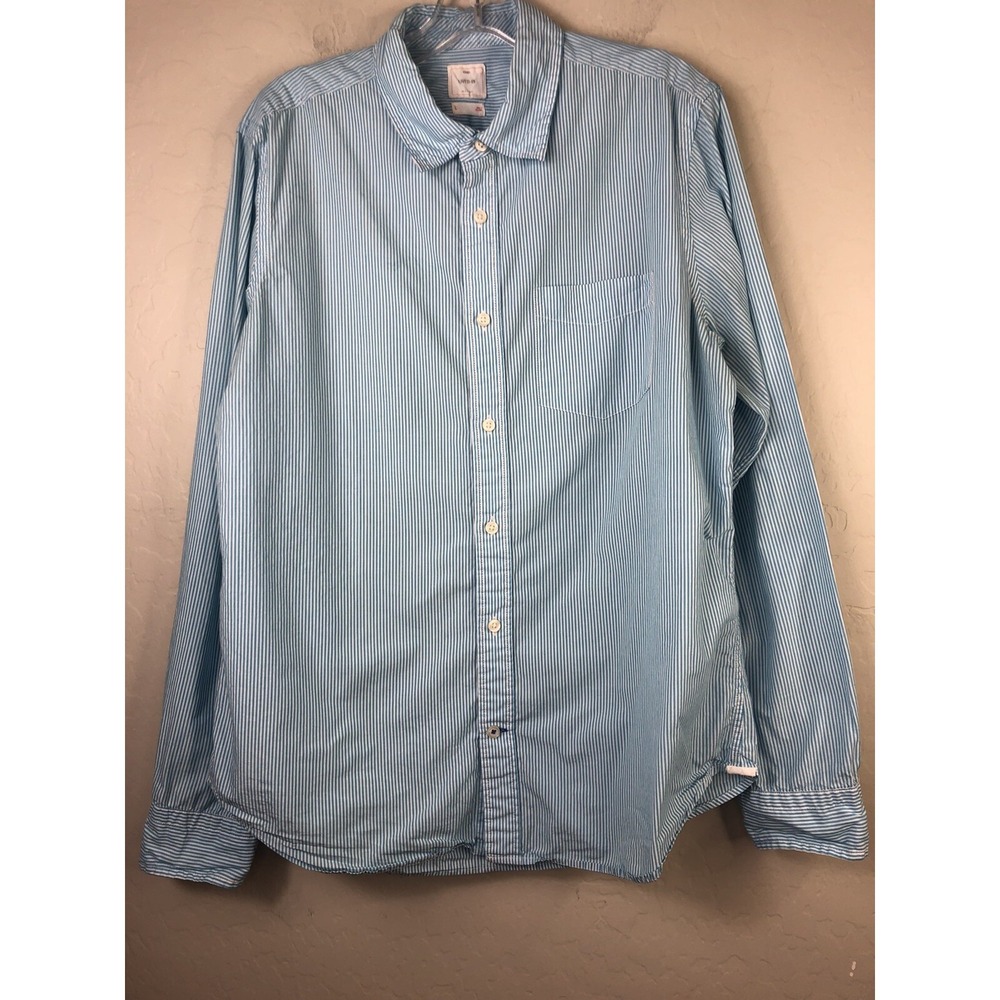 GAP Lived-In‎ Mens L aqua Blue Striped Button Front Shirt